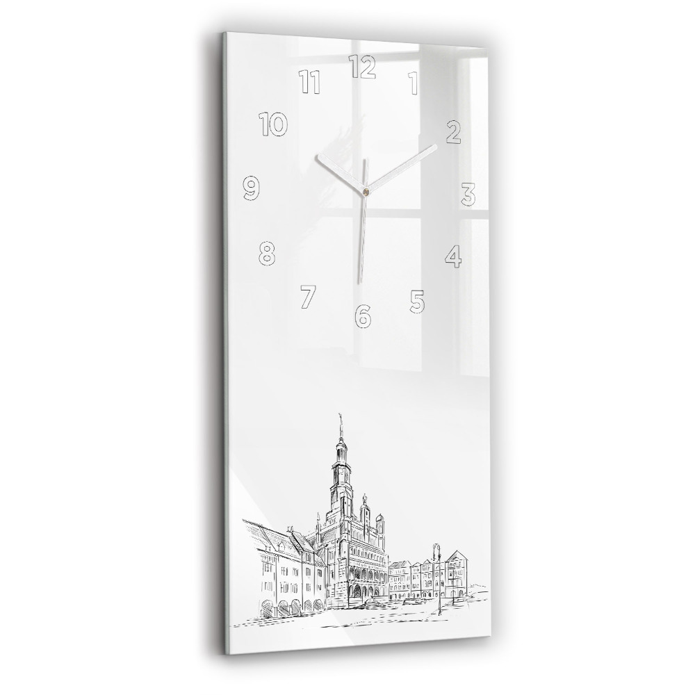 Horloge murale en verre rectangulaire Croquis de la vieille ville de Poznań