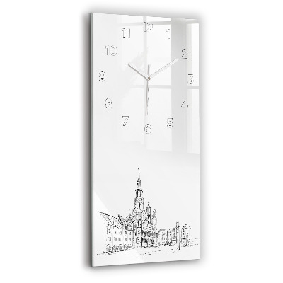 Horloge murale en verre rectangulaire Croquis de la vieille ville de Poznań