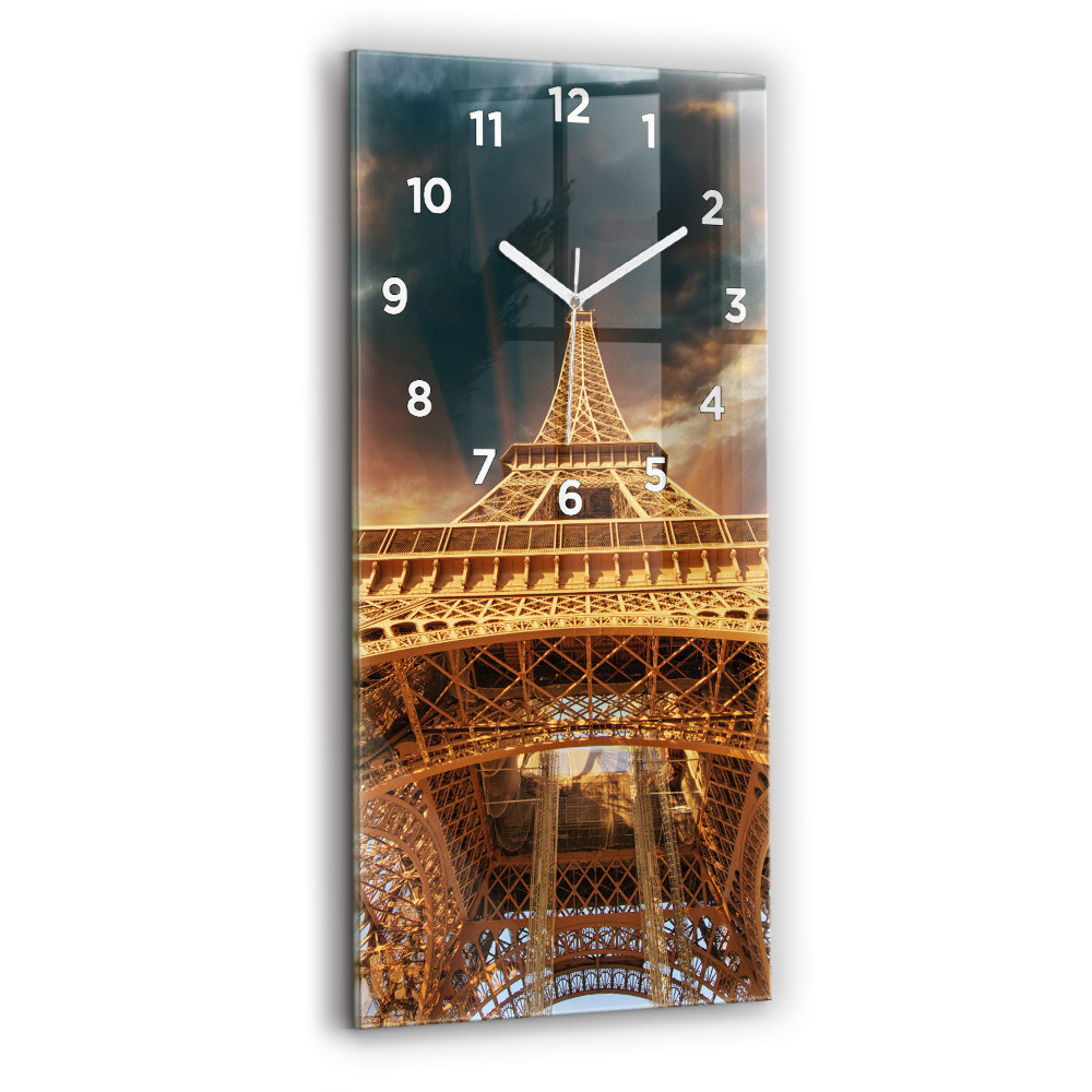 Horloge verticale en verre Tour Eiffel sur fond de nuages