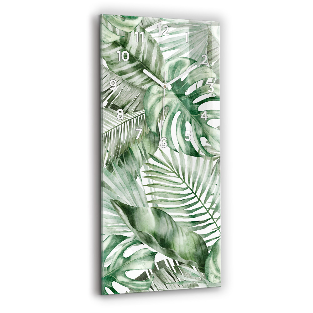Horloge murale en verre rectangulaire Feuilles de plantes peintes