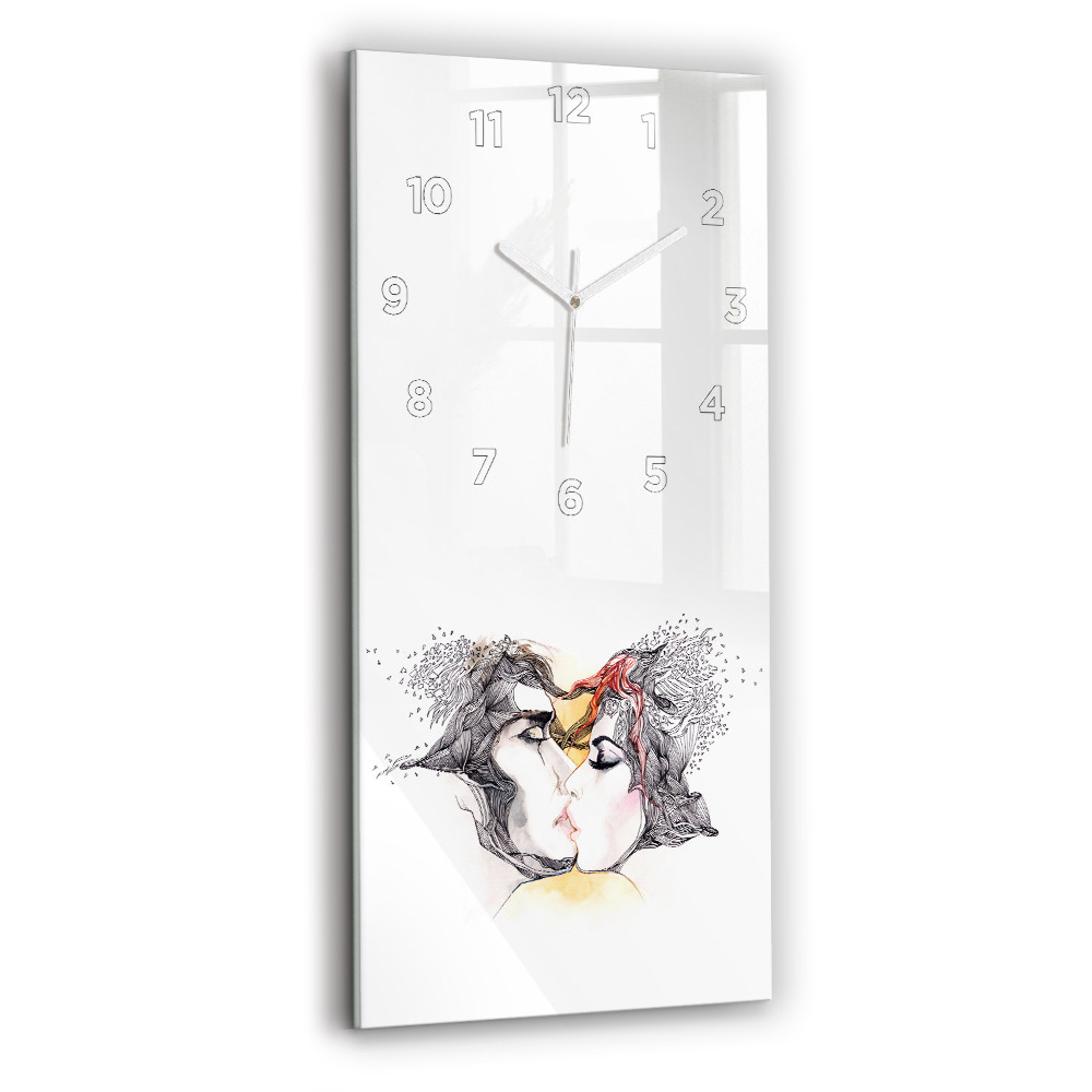 Horloge verticale en verre Dessin d'un baiser d'amour