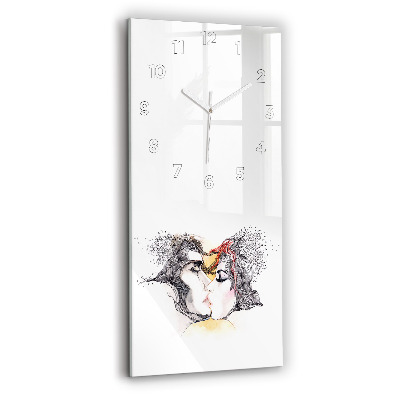 Horloge verticale en verre Dessin d'un baiser d'amour