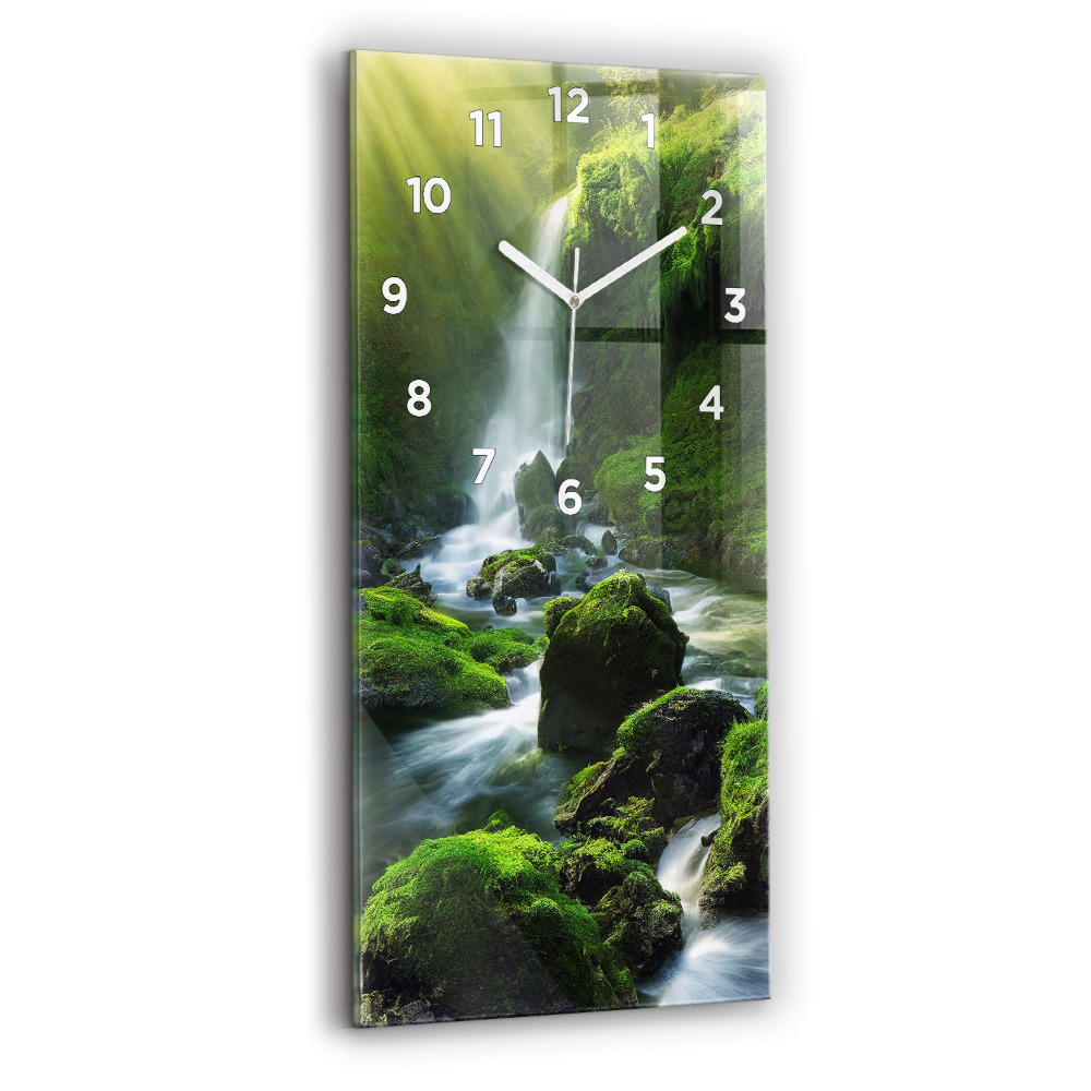 Horloge murale en verre rectangulaire Cascade et rochers