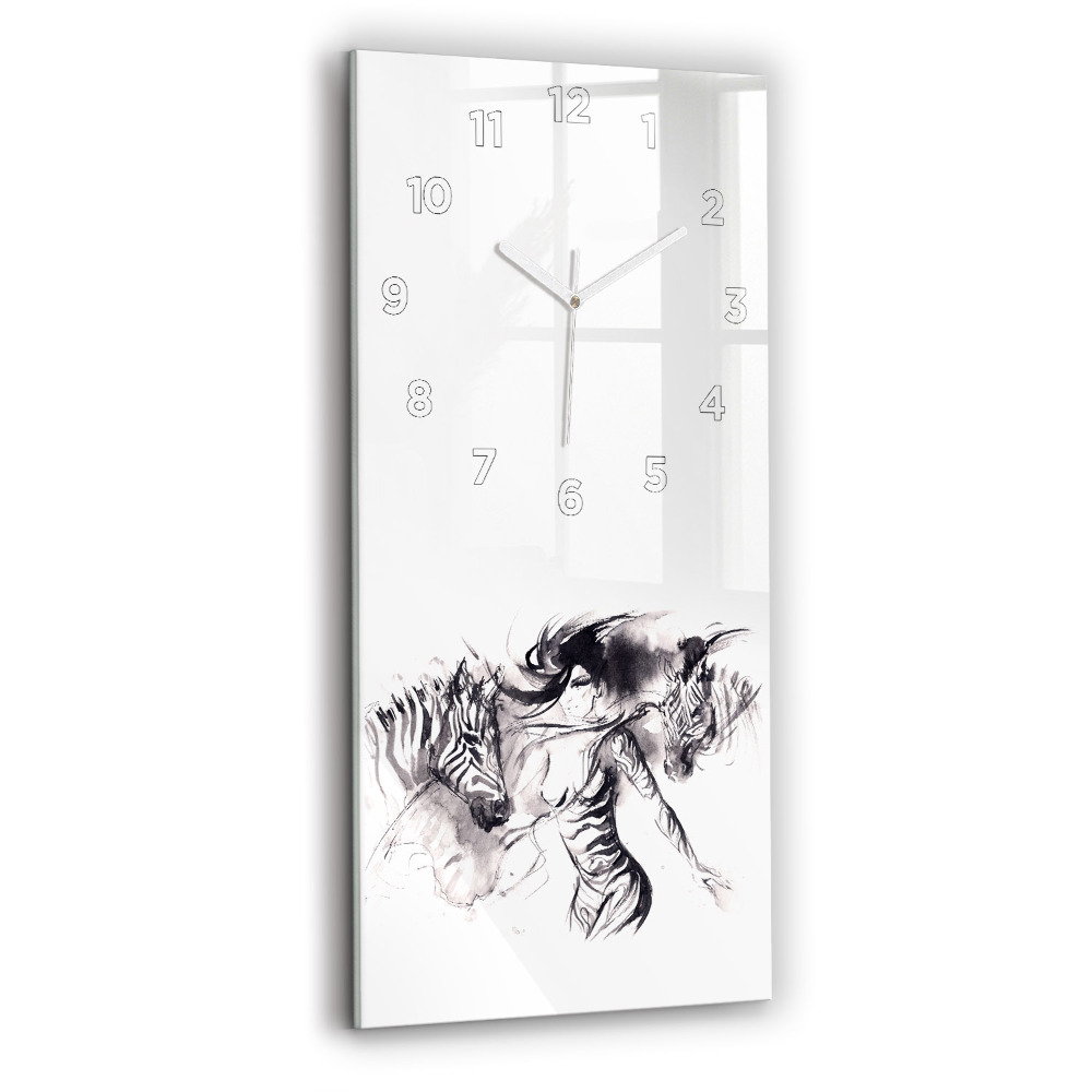 Horloge rectangulaire verticale Femme et zèbres