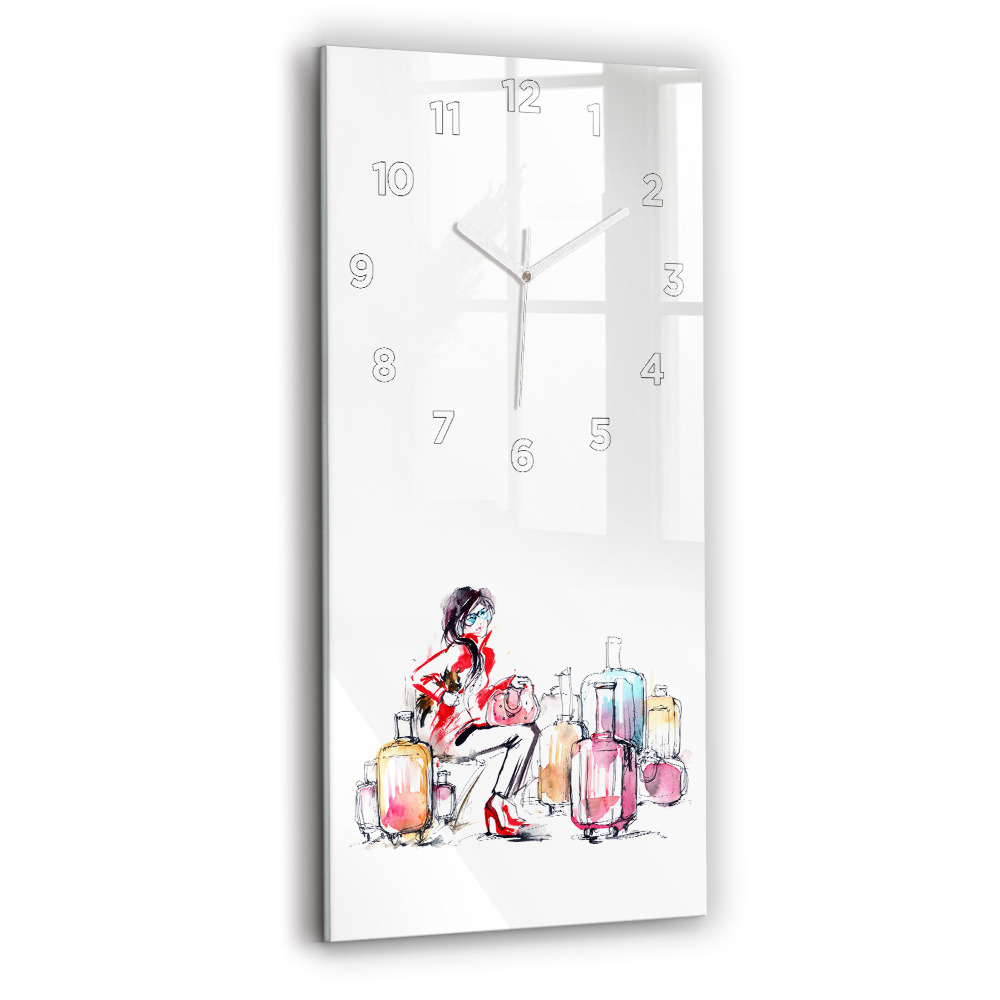 Horloge murale verticale Femme avec valises