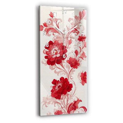 Horloge rectangulaire verticale Fleurs rouges