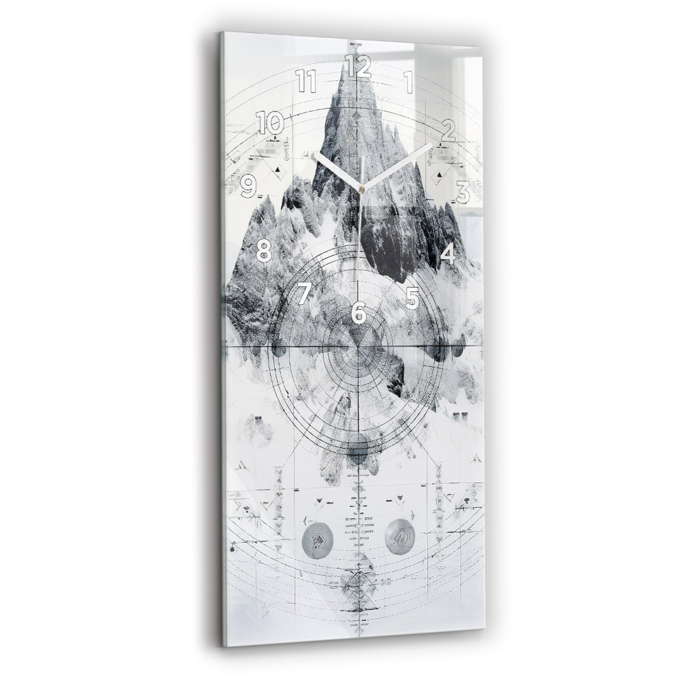 Horloge murale en verre rectangulaire Dessin de montagnes