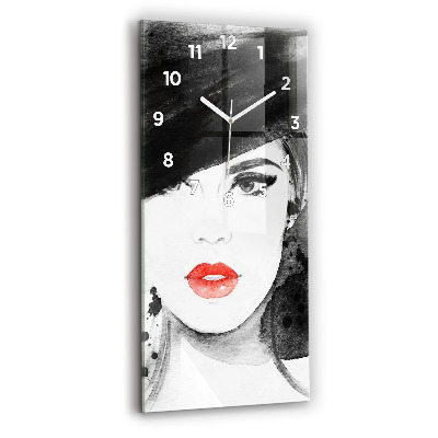 Horloge verticale en verre Femme au chapeau