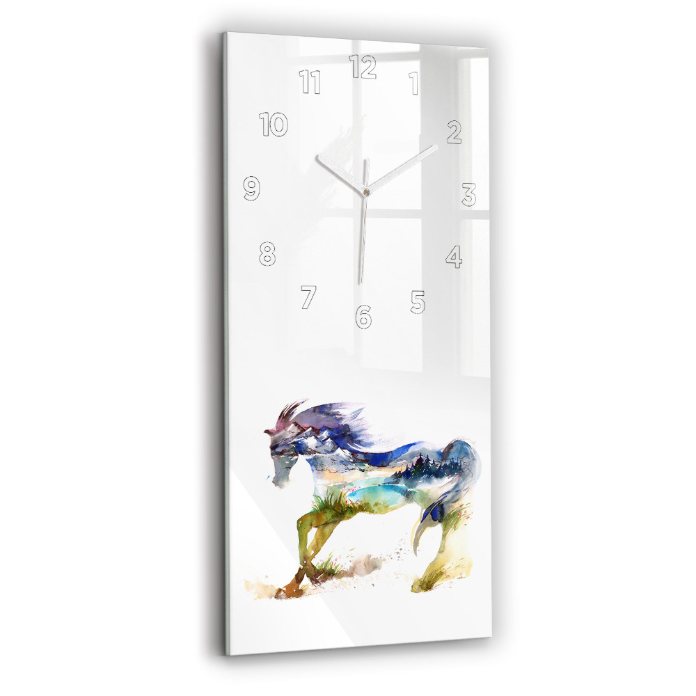 Horloge verticale en verre Montagne peinte et cheval