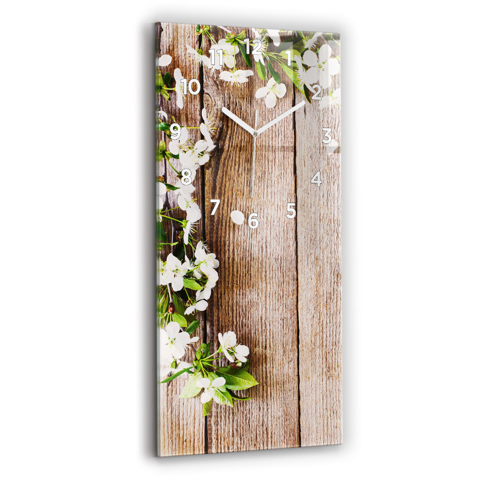 Horloge murale en verre rectangulaire Fleurs sur bois
