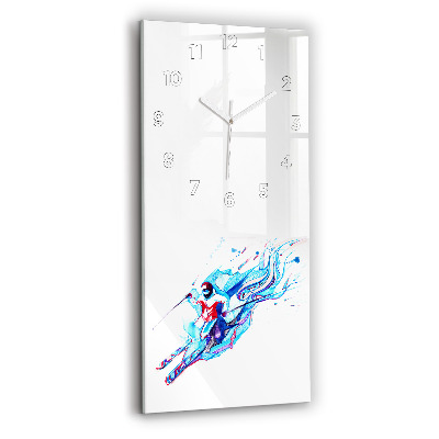 Horloge verticale en verre Skieur