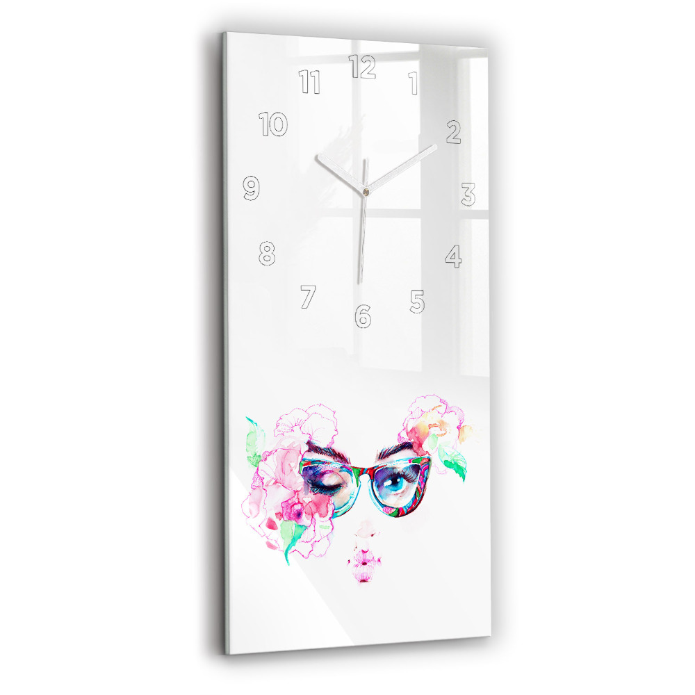 Horloge murale en verre rectangulaire Femme avec des lunettes