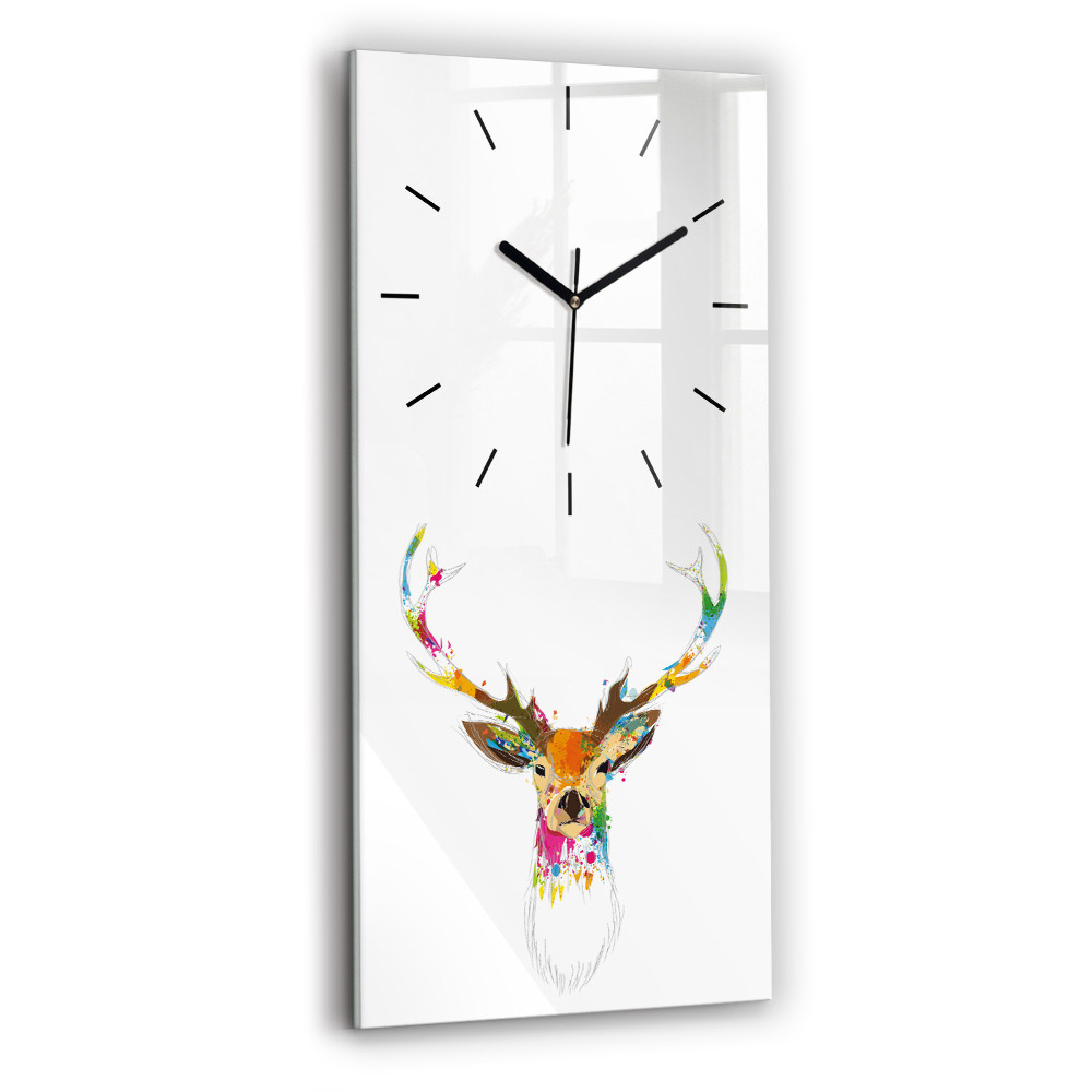 Horloge verticale en verre Tête de cerf colorée