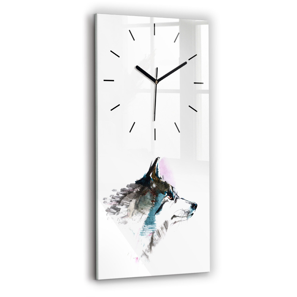 Horloge murale en verre rectangulaire Profil d'un loup peint