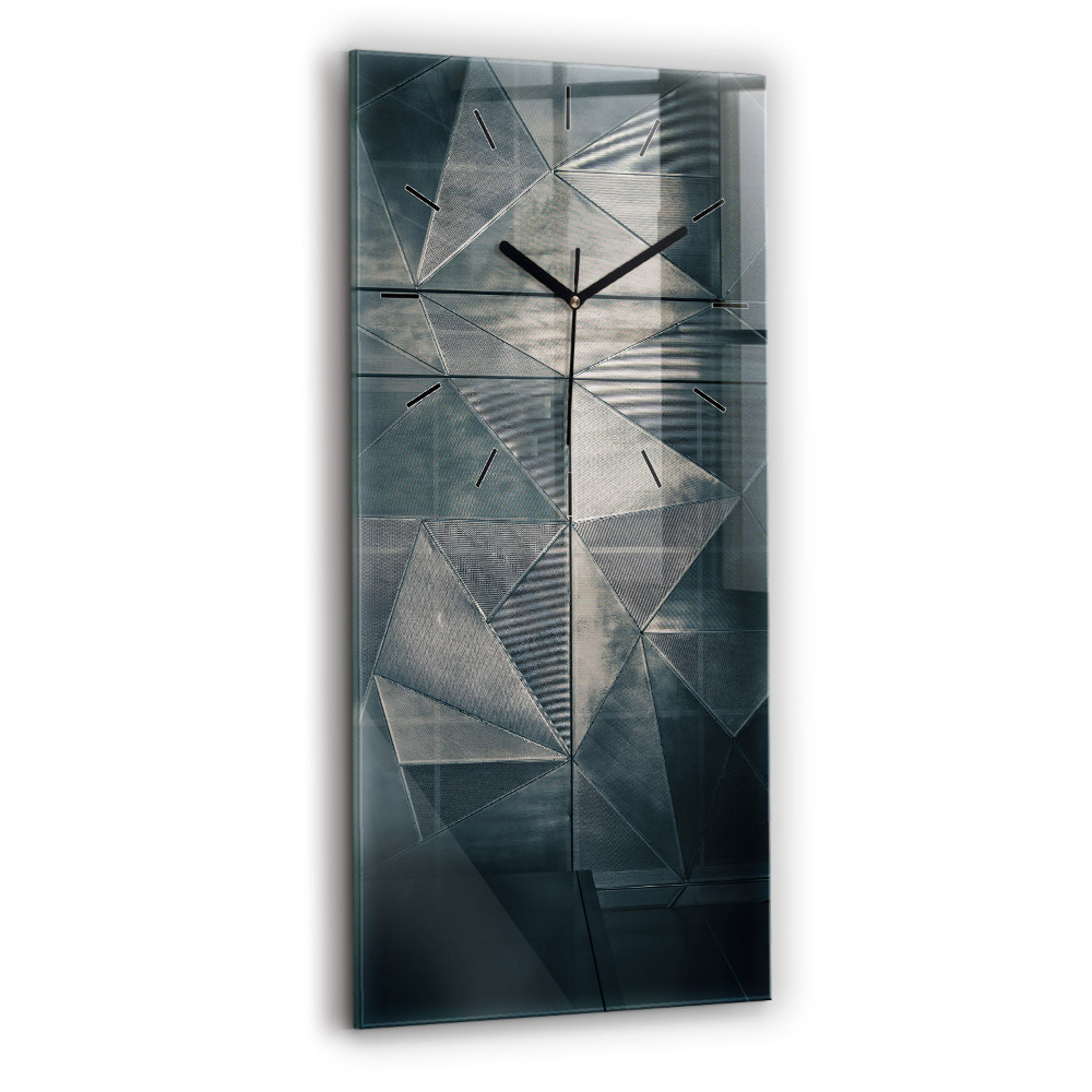 Horloge verticale en verre Triangles abstraits en métal