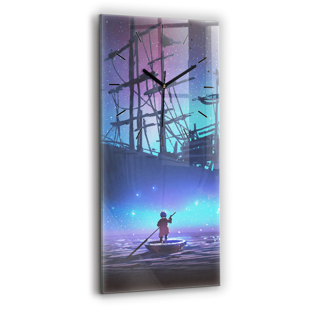 Horloge murale en verre rectangulaire Voilier fantaisie