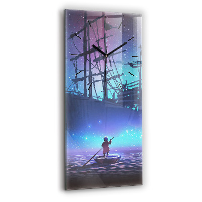 Horloge murale en verre rectangulaire Voilier fantaisie