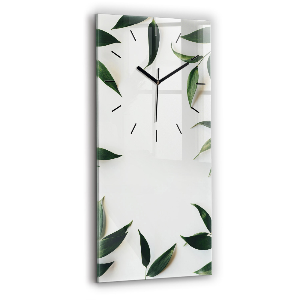 Horloge murale en verre rectangulaire Cadre de feuilles
