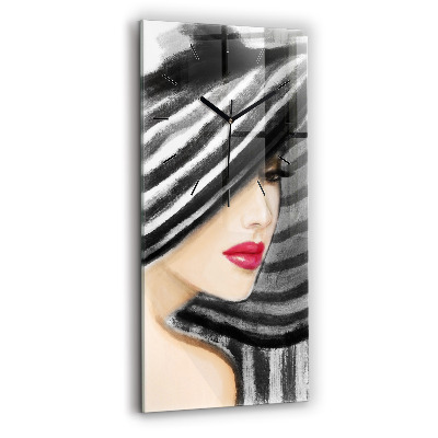 Horloge murale en verre rectangulaire Femme en noir et blanc