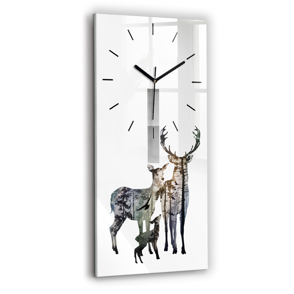 Horloge murale en verre rectangulaire Famille de cerfs