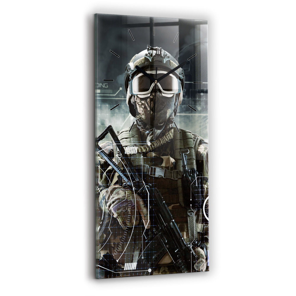 Horloge murale en verre rectangulaire Soldat avec un fusil