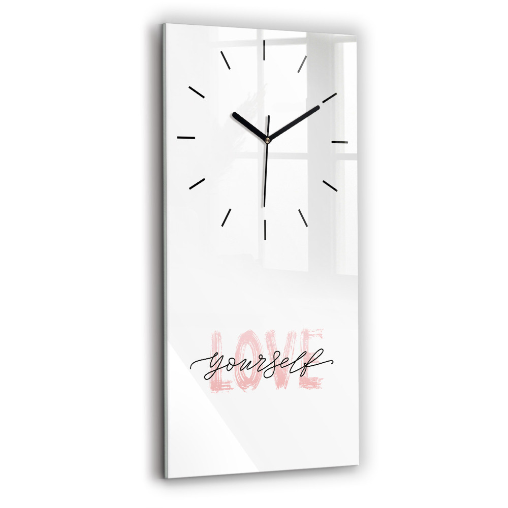 Horloge murale en verre rectangulaire Inscription "Love yourself" (aime-toi toi-même)
