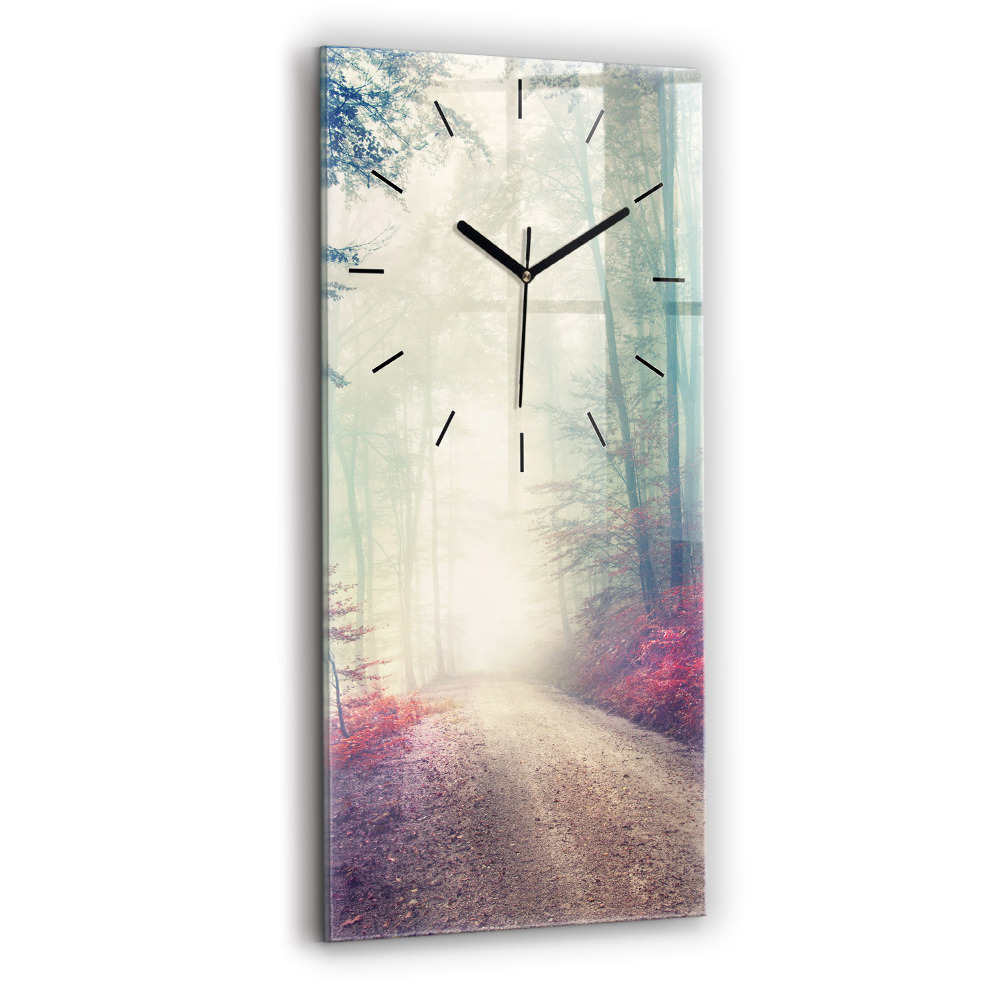 Horloge rectangulaire verticale Route d'automne Forêt de brouillard