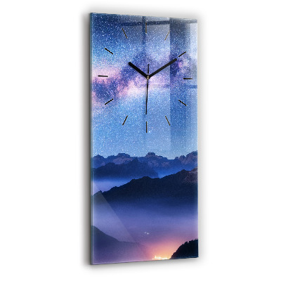 Horloge murale en verre rectangulaire Voie lactée et montagnes