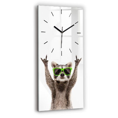 Horloge murale en verre rectangulaire Raton laveur avec des lunettes