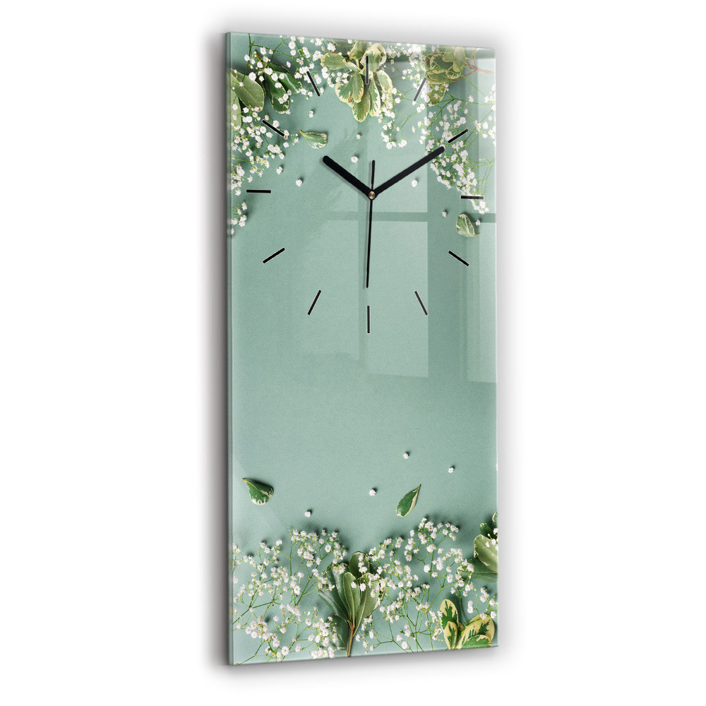 Horloge murale en verre rectangulaire Fleurs délicates