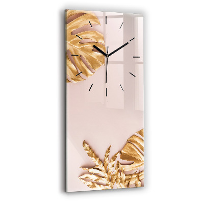 Horloge murale en verre rectangulaire Feuilles tropicales dorées