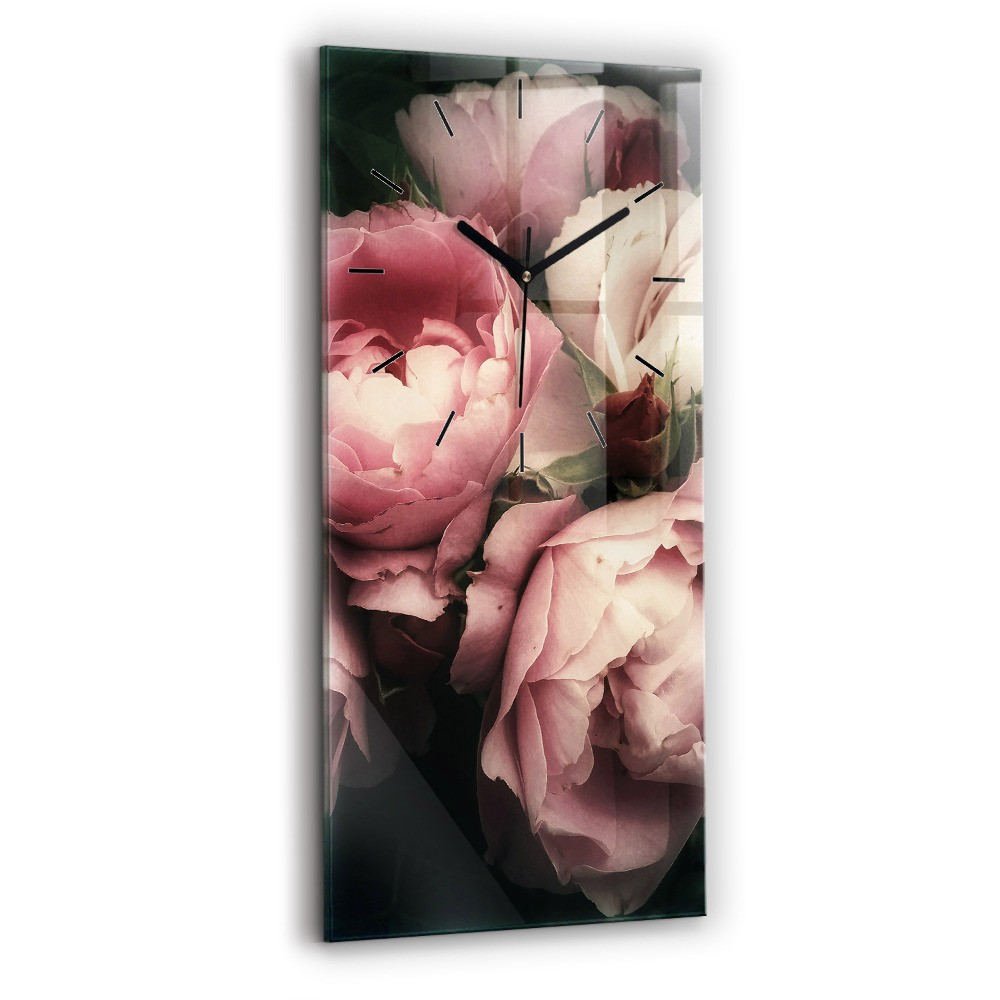 Horloge verticale en verre Bouquet de roses roses