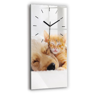 Horloge rectangulaire verticale Chat et chien endormis