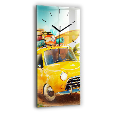 Horloge murale en verre rectangulaire Voiture avec planche de surf