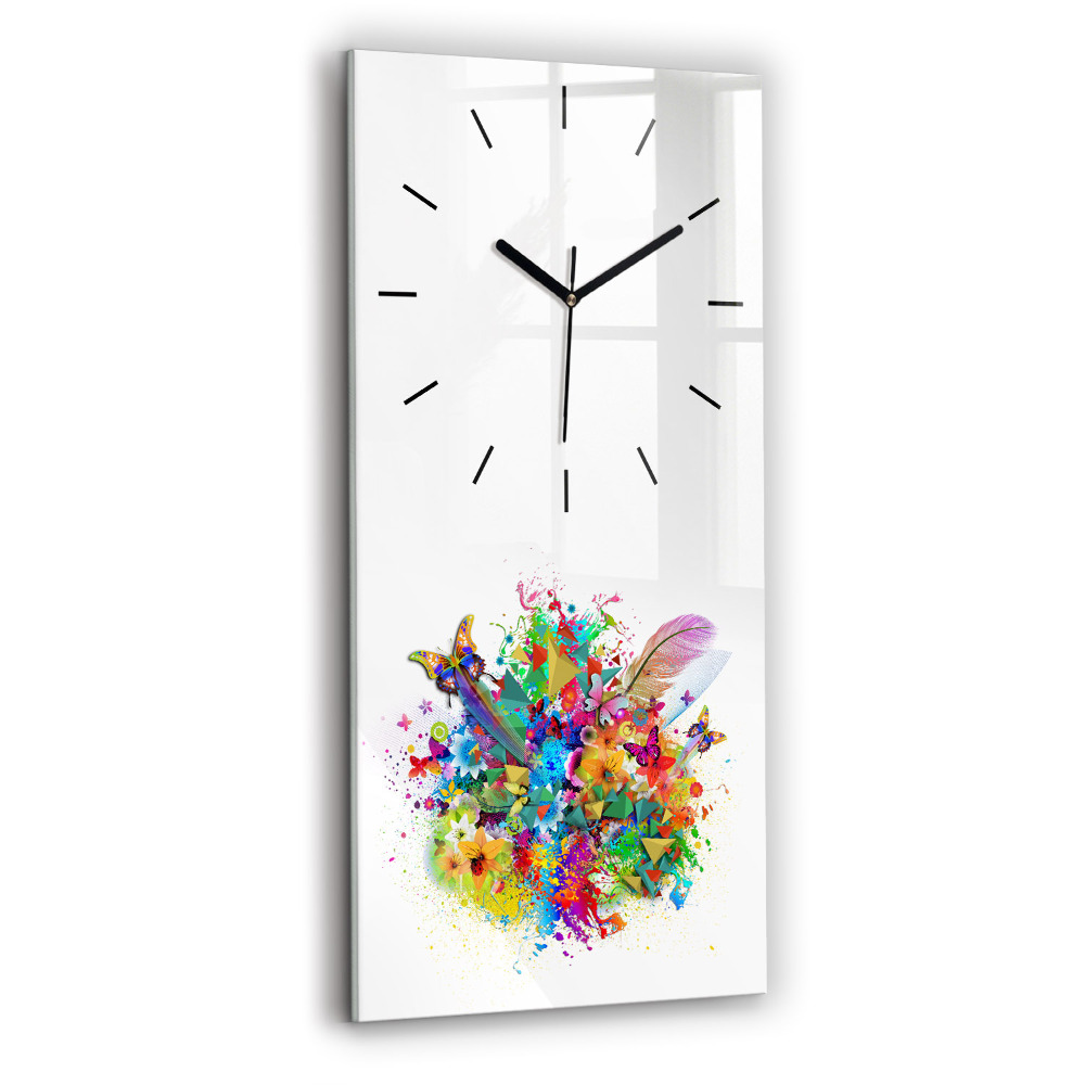 Horloge verticale en verre Harmonie florale avec papillons