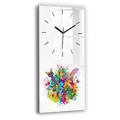 Horloge verticale en verre Harmonie florale avec papillons