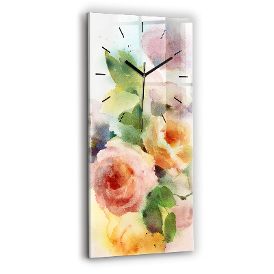 Horloge murale verticale Roses dans un vase aquarelle