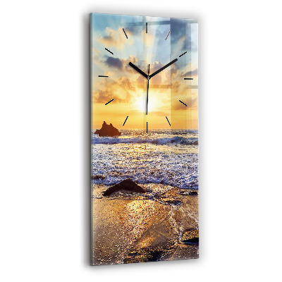 Horloge verticale en verre Coucher de soleil sur la plage