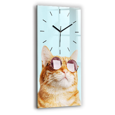 Horloge murale en verre rectangulaire Chat amusant avec des lunettes