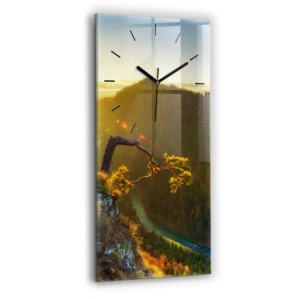 Horloge murale en verre rectangulaire Coucher de soleil sur les montagnes