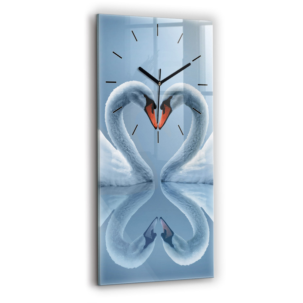 Horloge rectangulaire verticale Cygnes dans le coeur