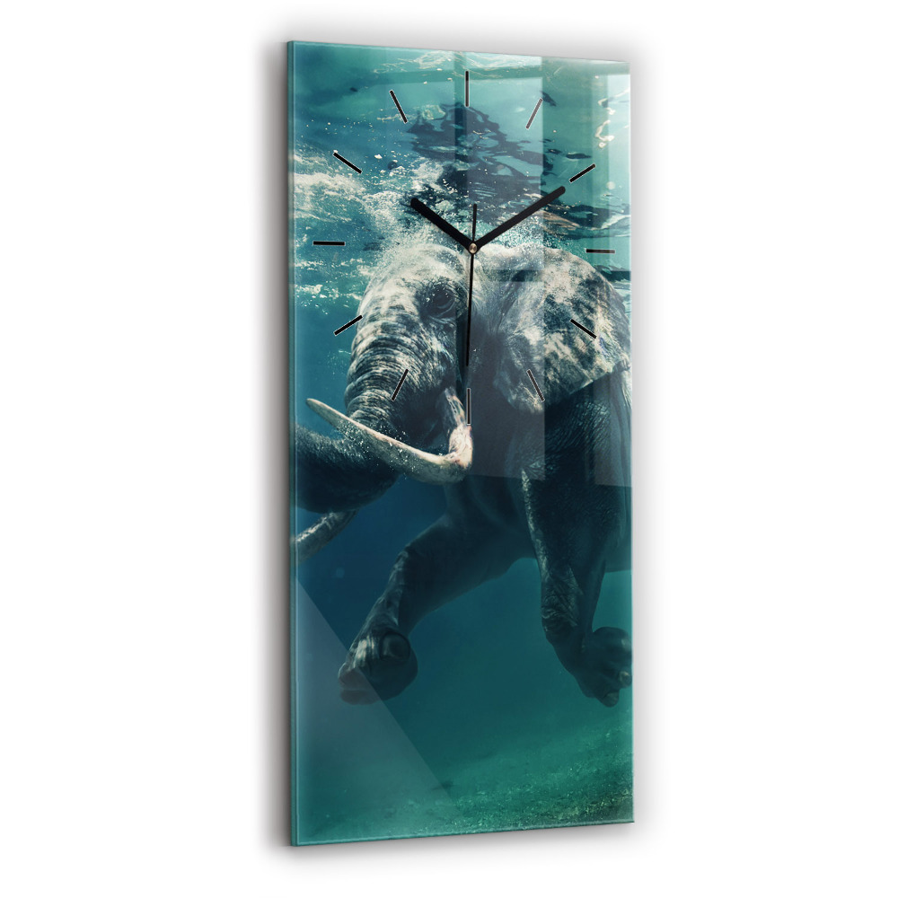 Horloge murale en verre rectangulaire Éléphant flottant dans l'océan