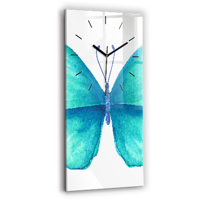 Horloge rectangulaire verticale Papillon d'été turquoise