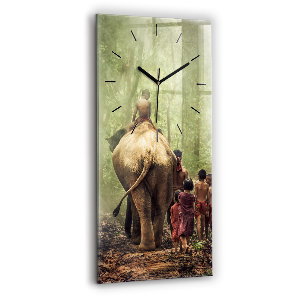 Horloge rectangulaire verticale Enfants guidant un éléphant