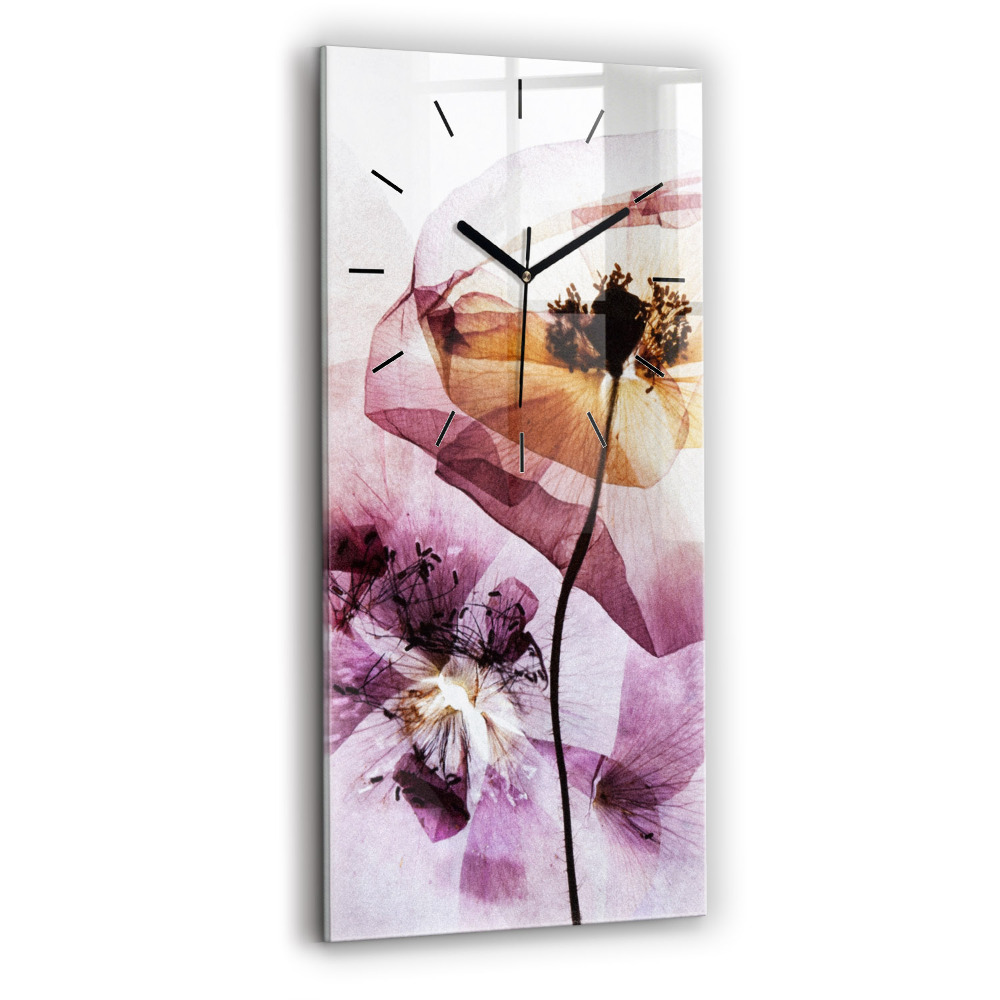 Horloge murale en verre rectangulaire Fleurs de pavot sèches