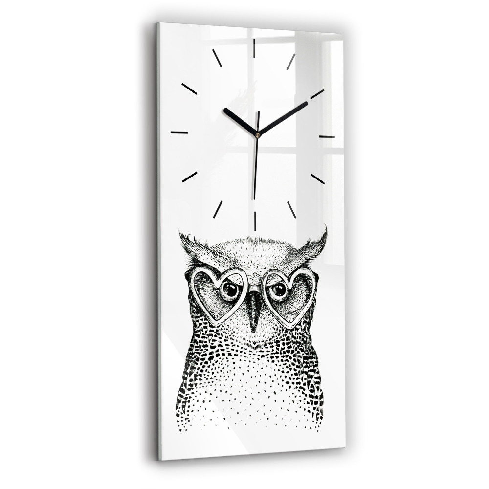 Horloge rectangulaire verticale Hibou dessiné dans des verres