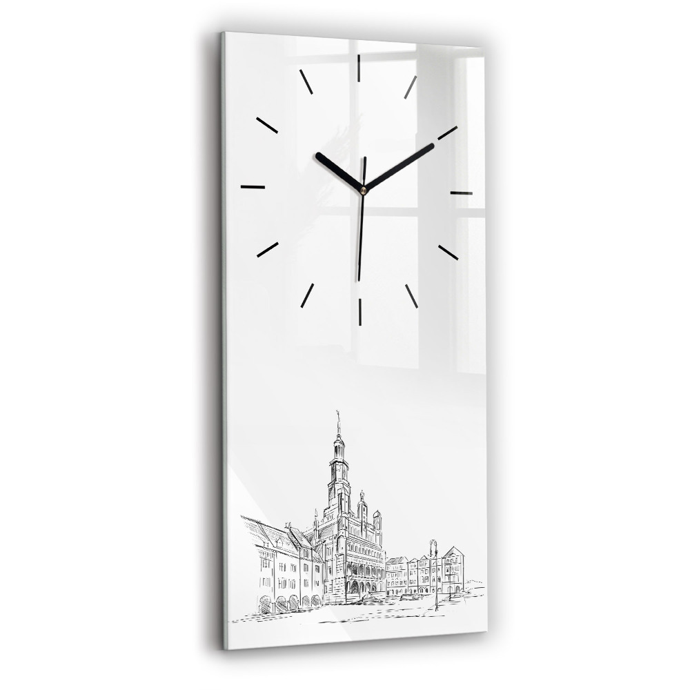 Horloge murale en verre rectangulaire Croquis de la vieille ville de Poznań