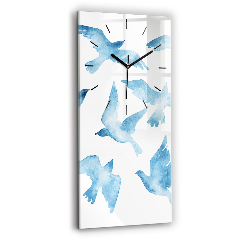 Horloge rectangulaire verticale Oiseaux bleus en vol