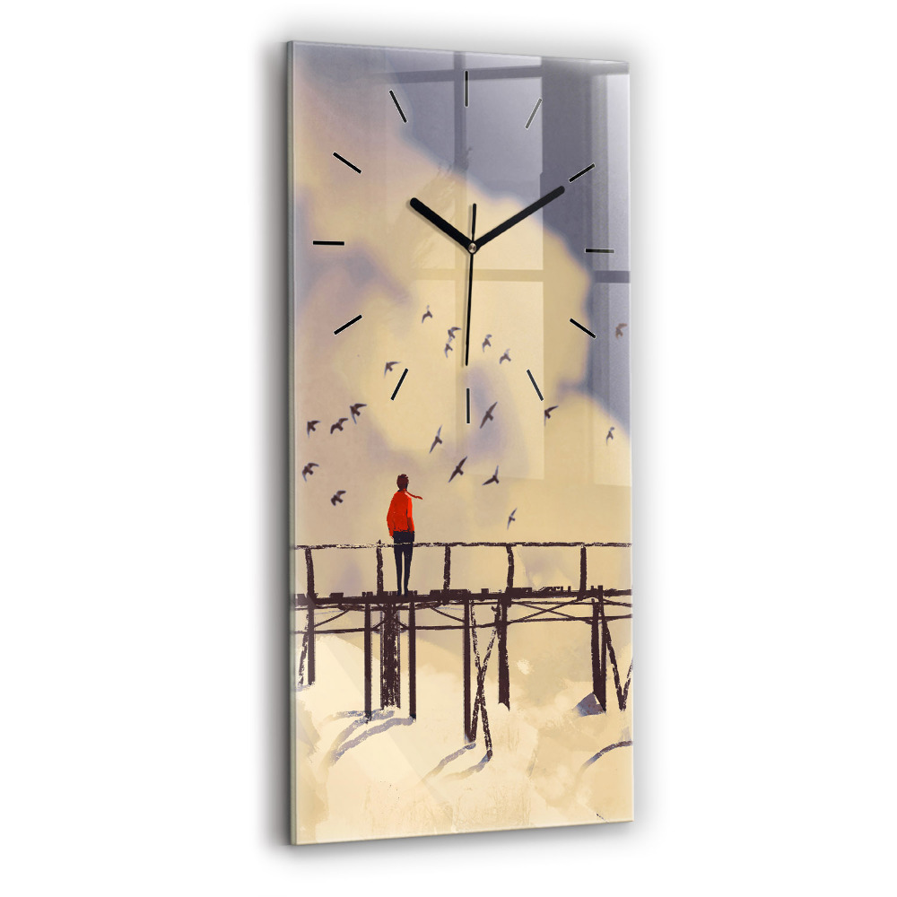 Horloge verticale en verre Homme sur un vieux pont