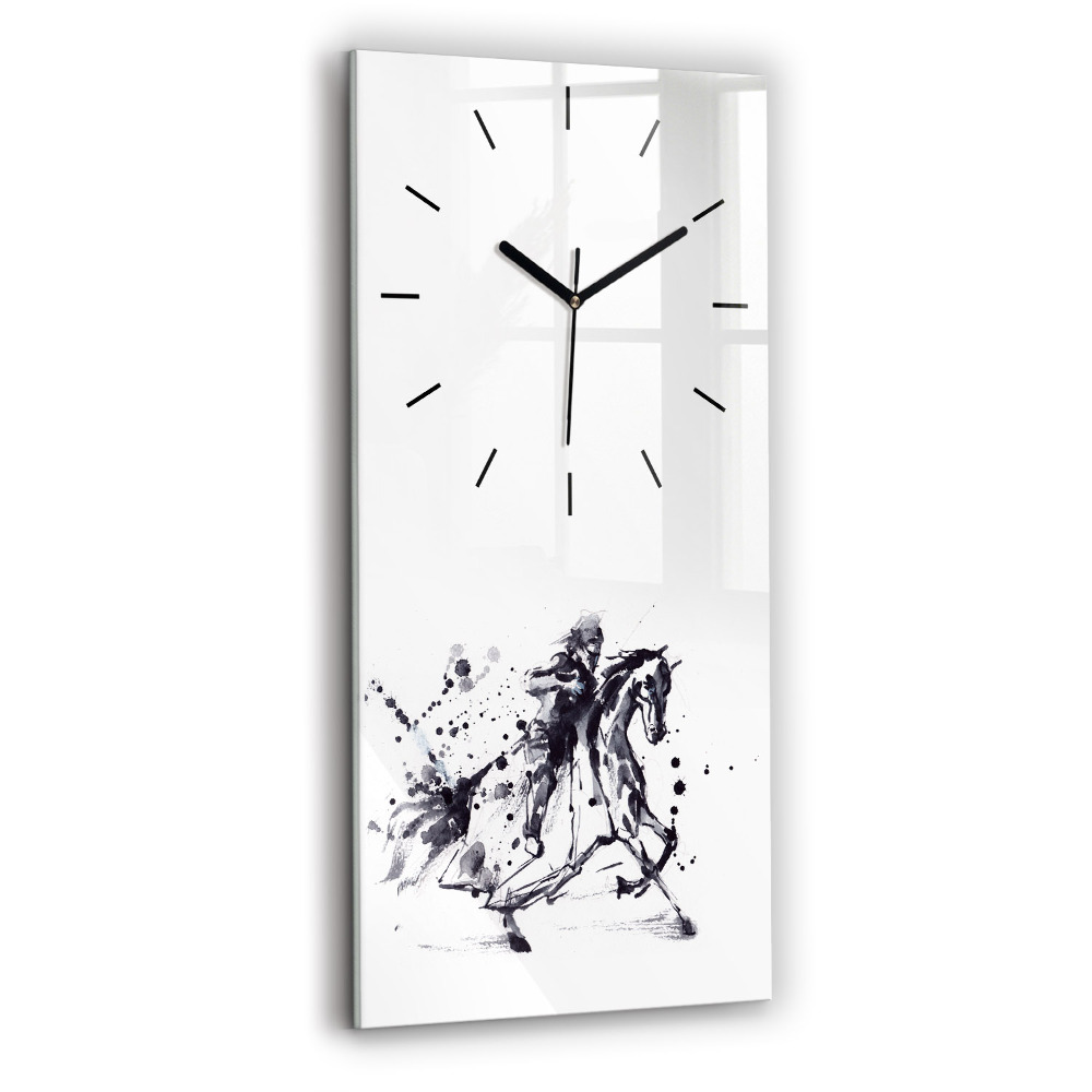Horloge murale en verre rectangulaire Chevalier à cheval à partir d'une goutte d'encre
